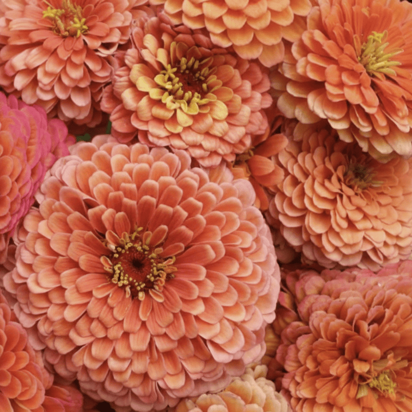 Benary Giant Salmon Rose – storblommig zinnia i mjuk aprikos ton Blomfröer Palettparadiset