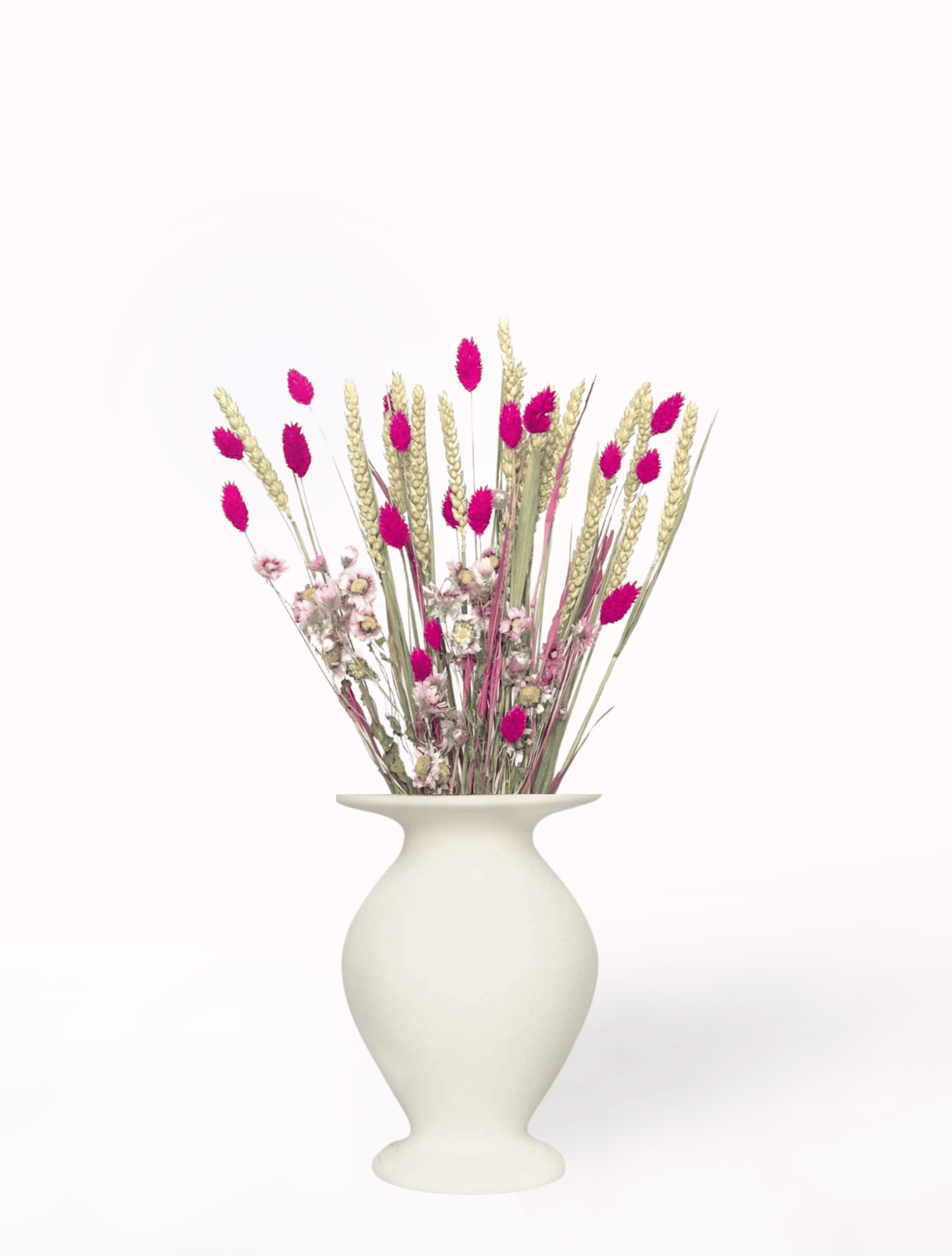 Flirt – torkad bukett i mjukt rosa & cerisa nyanser Palettparadiset