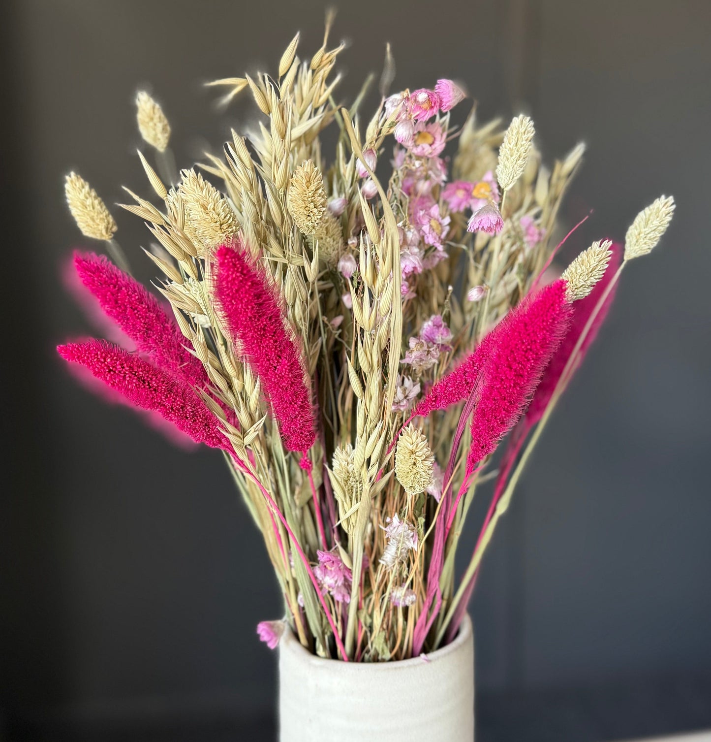 Flora  – Torkad bukett i cerise och rosa toner Palettparadiset