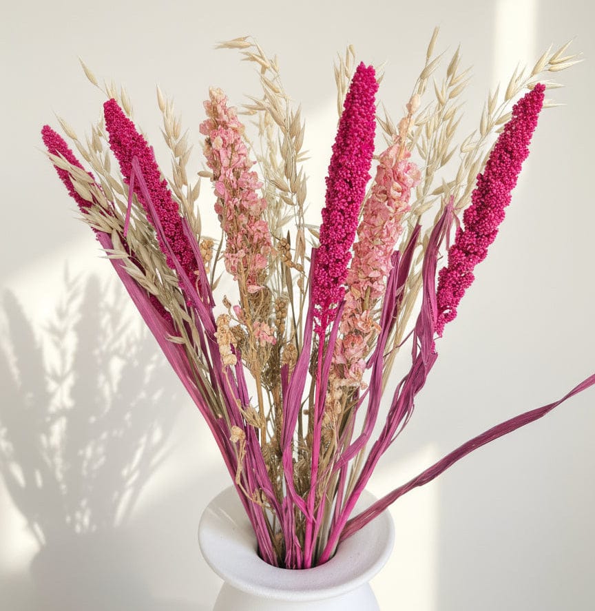 Roséglimt – Torkad bukett i cerise och gammalrosa toner Palettparadiset