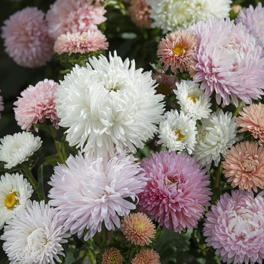 Rosa sommarastrar i knippe på raka stjälkar