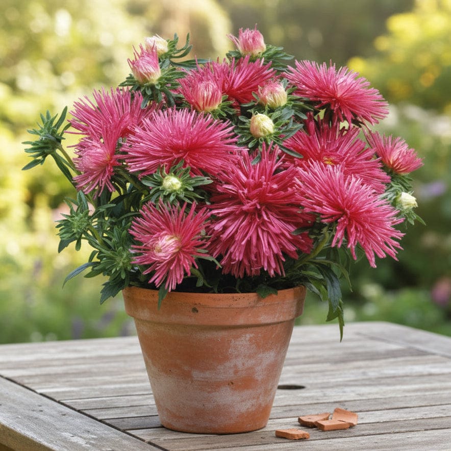 Starlight Rose – Låg rosröd sommaraster för kruka & kant Blomfröer Palettparadiset