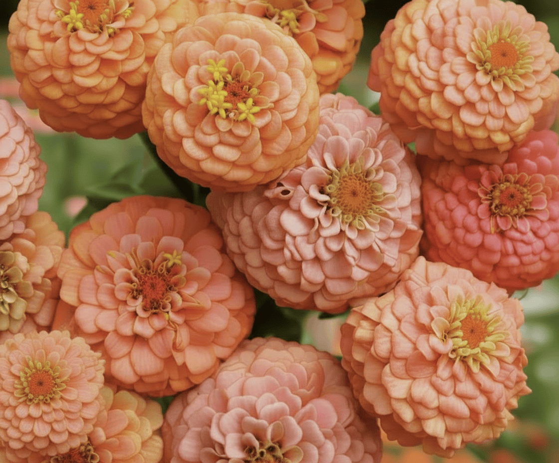 Zinnia ‘Oklahoma Salmon’ – mjukt laxrosa sommarblomma för rabatt & bukett Blomfröer Palettparadiset